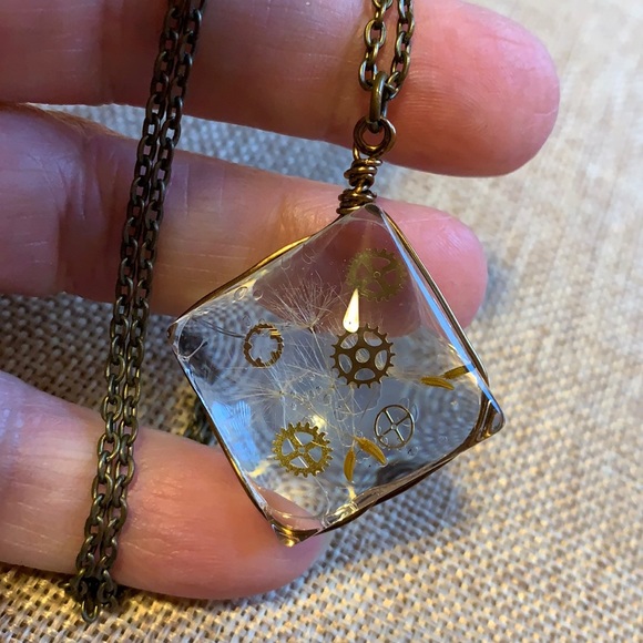 Boho Unique Dandelion gear Necklace Handmade - Picture 2 of 11